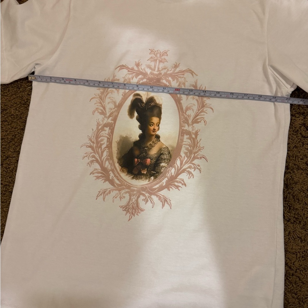 Shabby Chic White Short Sleeve Graphic Tee with Vintage Marie Antoinette Design - Picture 6 of 7